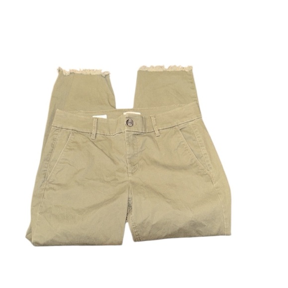 Loft girlfriend Chino size 8 petite Olive Green Casual Pants with raw hem - Picture 1 of 8